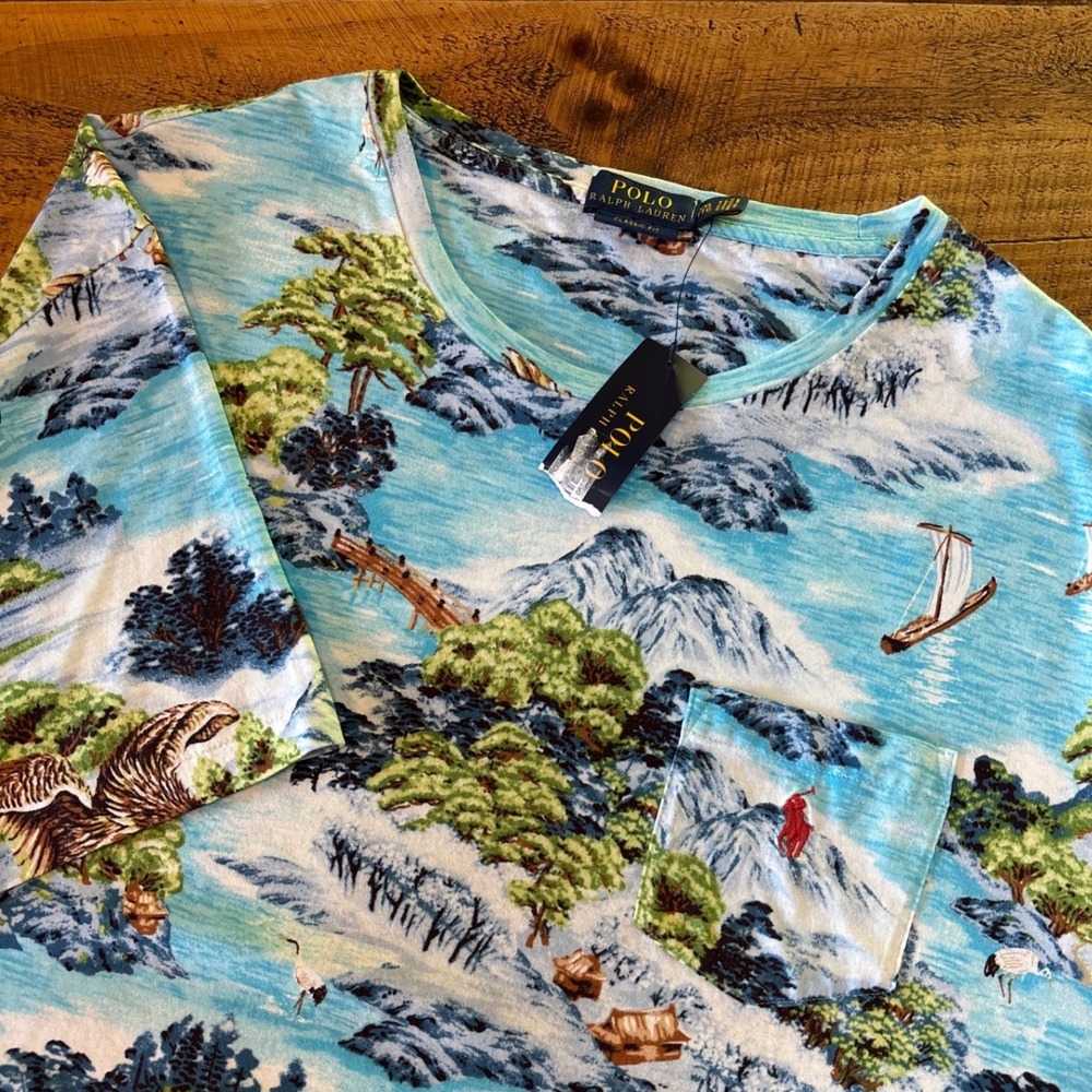 NWT Polo Ralph Lauren Mens Hawaiian AOP Classic Fit Tropical Seascape Tee XXL